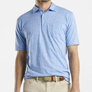Peter Millar Polo Shirt Aqua Blue Hibiscus Jungle Print Pima Cotton Golf Top L